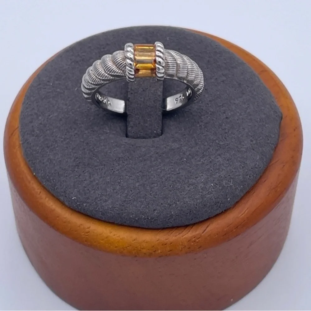 Judith Ripka Sterling Silver 925 Textured Ring Citrine Baguette Rhodium Plated